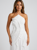 Robe longue plissée à volants dos nu invitée mariage