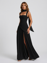 Robe longue effet satin drapé soirée femme