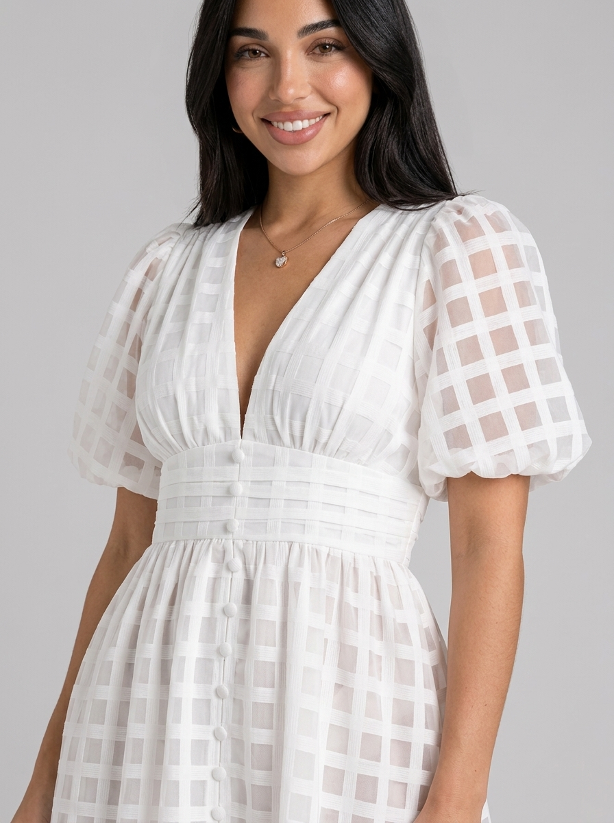 Vestido midi con mangas abullonadas para cóctel de mujer