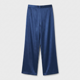 Conjunto de pijama de satén de seda para mujer manga larga con botones azul oscuro
