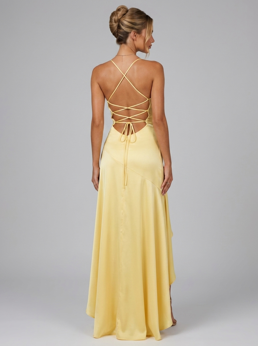 Vestido maxi asimétrico con tirantes y abertura en el muslo para mujer de noche