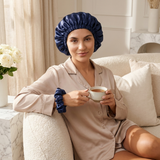 Ensemble bonnet en satin et chouchou - Gris argenté