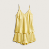 V-Neck Silk Cami Pajama Set - Soft Yellow