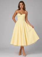 Vestido midi con corsé y falda completa para cóctel de mujer