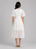 Vestido midi con mangas abullonadas para cóctel de mujer