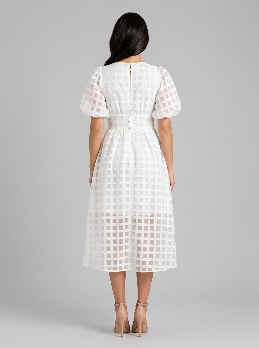 Vestido midi con mangas abullonadas para cóctel de mujer