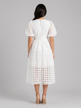 Vestido midi con mangas abullonadas para cóctel de mujer
