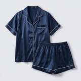 Women Silk Short Sleeve Notch Collar Pajama Set Pale Mauve