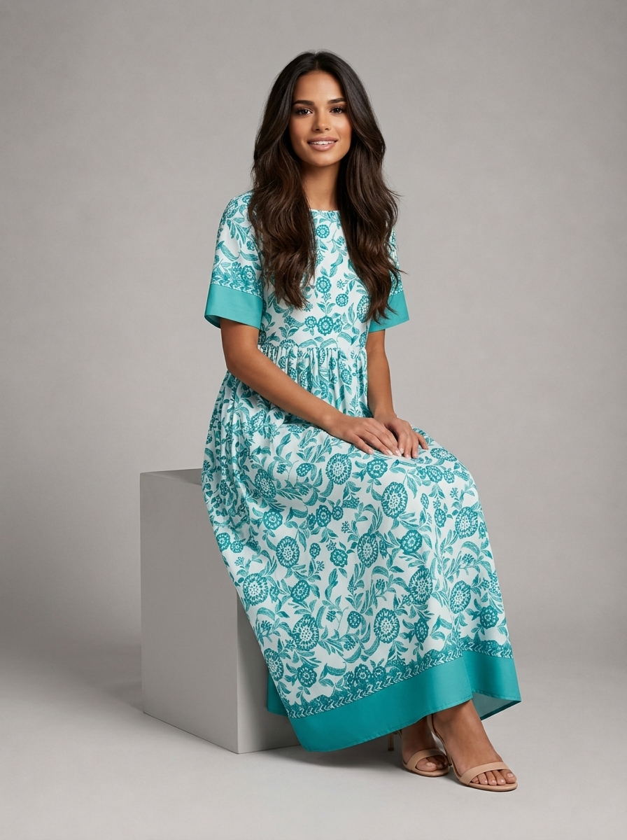 Floral V Neck Midi Dress Summer Women