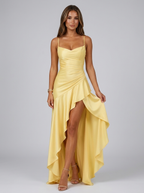 Vestido maxi asimétrico con tirantes y abertura en el muslo para mujer de noche