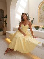 Vestido midi con corsé y falda completa para cóctel de mujer
