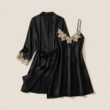 Satin Lace Nightgown & Robe Set - Pink