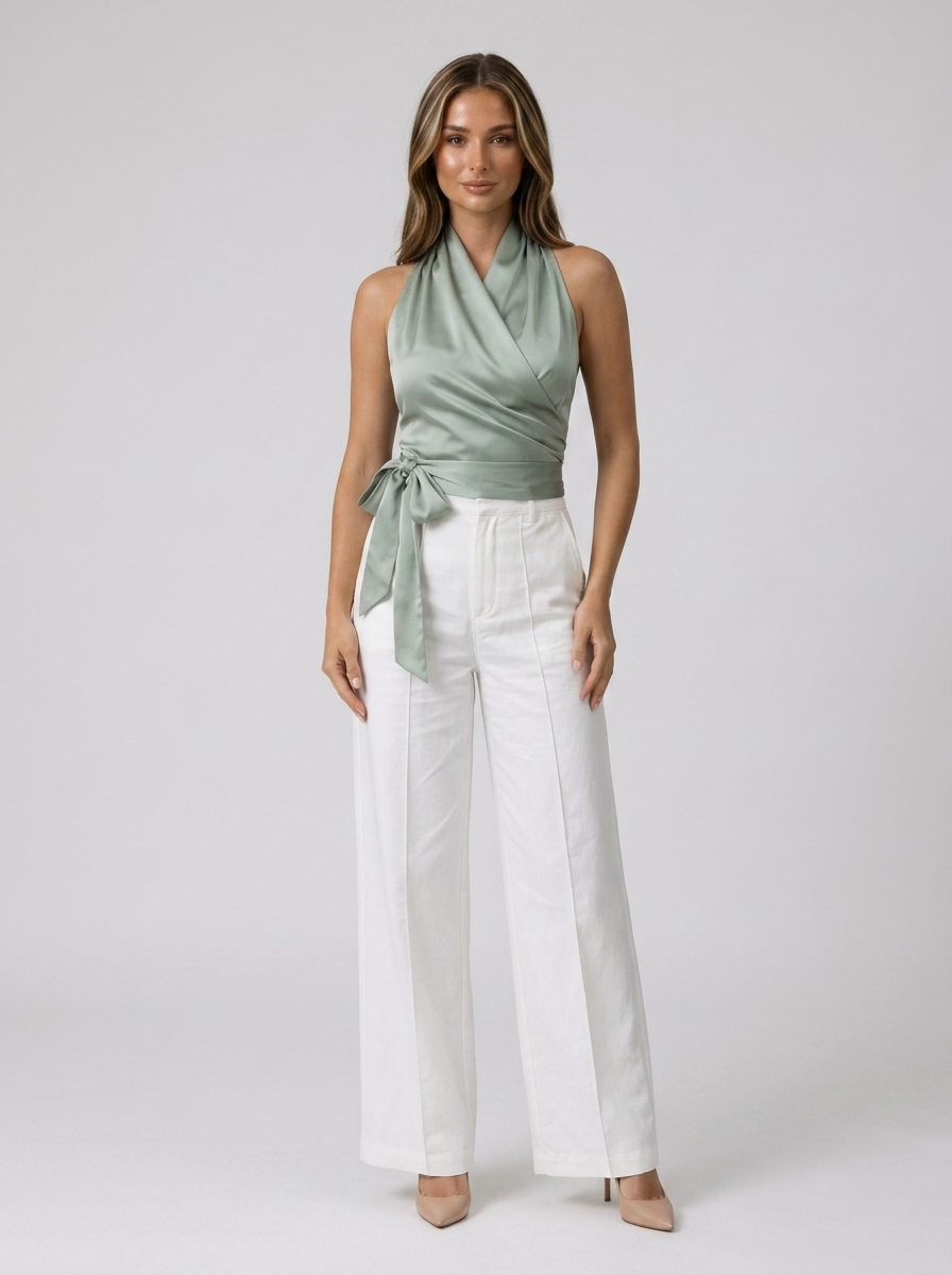 Haut sans manches à nouer col halter pour femme