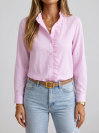 Women’s Striped Ruffle Front Blouse
