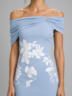 Vestido midi floral de hombros descubiertos para mujer de verano