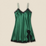 Spaghetti Strap Silk Lace Nightgown - Wine