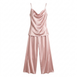 Spaghetti Strap Satin Pajama Set - Navy