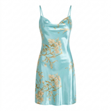Floral Satin Slip Nightgown - Green