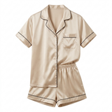 Short Sleeve Satin Pajama Set - Navy
