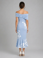 Vestido midi floral de hombros descubiertos para mujer de verano