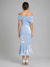 Vestido midi floral de hombros descubiertos para mujer de verano