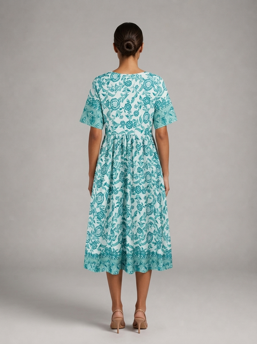 Floral V Neck Midi Dress Summer Women