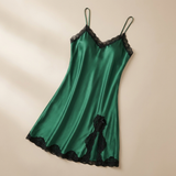 Spaghetti Strap Silk Lace Nightgown - Wine