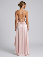 Vestido maxi asimétrico con tirantes y abertura en el muslo para mujer de noche