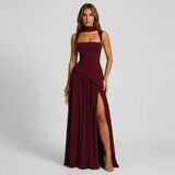 Women’s Draped Satin Feel Maxi Dress – Sculpted Elegant Silhouette
