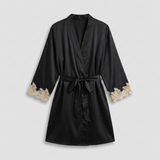 Satin Lace Trim Robe - White
