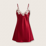 Spaghetti Strap Satin Lace Nightgown - Wine