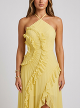 Robe longue plissée à volants dos nu invitée mariage