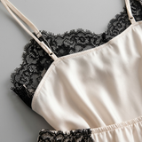 Satin Lace Cami Pajama Set - Black