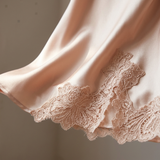 Spaghetti Strap Satin Lace Nightgown - Black