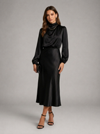 Robe midi à col montant effet satin pour invitée de mariage