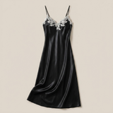 Spaghetti Strap Satin Lace Midi Nightgown - Blue