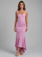 Floral Corset Asymmetric Maxi Dress Evening Women