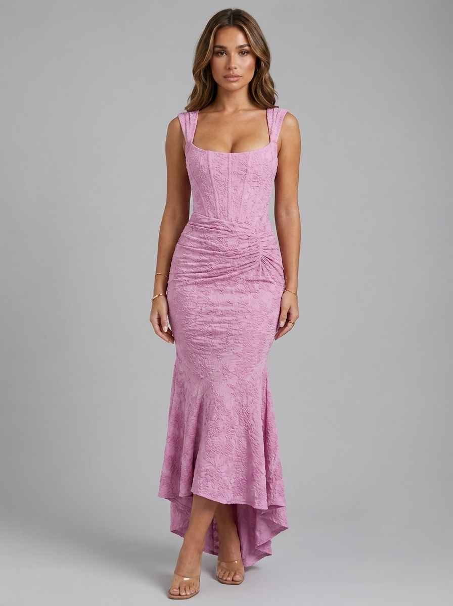 Vestido maxi asimétrico con corsé floral para mujer de noche