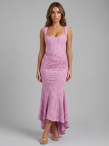 Robe longue asymétrique corset fleurie soirée femme