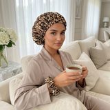 Ensemble bonnet en satin et chouchou - Gris argenté