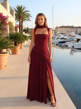 Robe longue effet satin drapé soirée femme