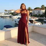 Women’s Draped Satin Feel Maxi Dress – Sculpted Elegant Silhouette
