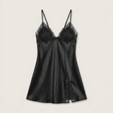 Spaghetti Strap Satin Lace Nightgown - Dark Blue