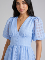 Vestido midi con mangas abullonadas para cóctel de mujer