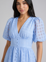 Vestido midi con mangas abullonadas para cóctel de mujer