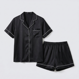 Women Silk Short Sleeve Notch Collar Pajama Set Pale Mauve