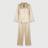 Pyjama en satin de soie femme manches longues boutonné champagne