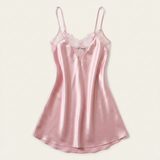 Spaghetti Strap Silk Lace Nightgown - Dusty Rose