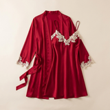 Satin Lace Nightgown & Robe Set - Pink
