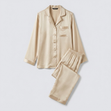 Pyjama en satin de soie femme manches longues boutonné champagne